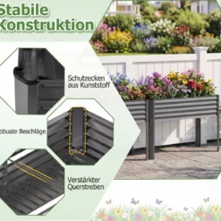 Hochbeet Metall Pflanzkasten mit Beinen Erhöhtes Pflanzgefäß mit Abflusssystem Blumenkasten Grau/Silber