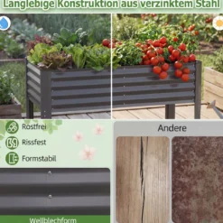 Hochbeet Metall Pflanzkasten mit Beinen Erhöhtes Pflanzgefäß mit Abflusssystem Blumenkasten Grau/Silber