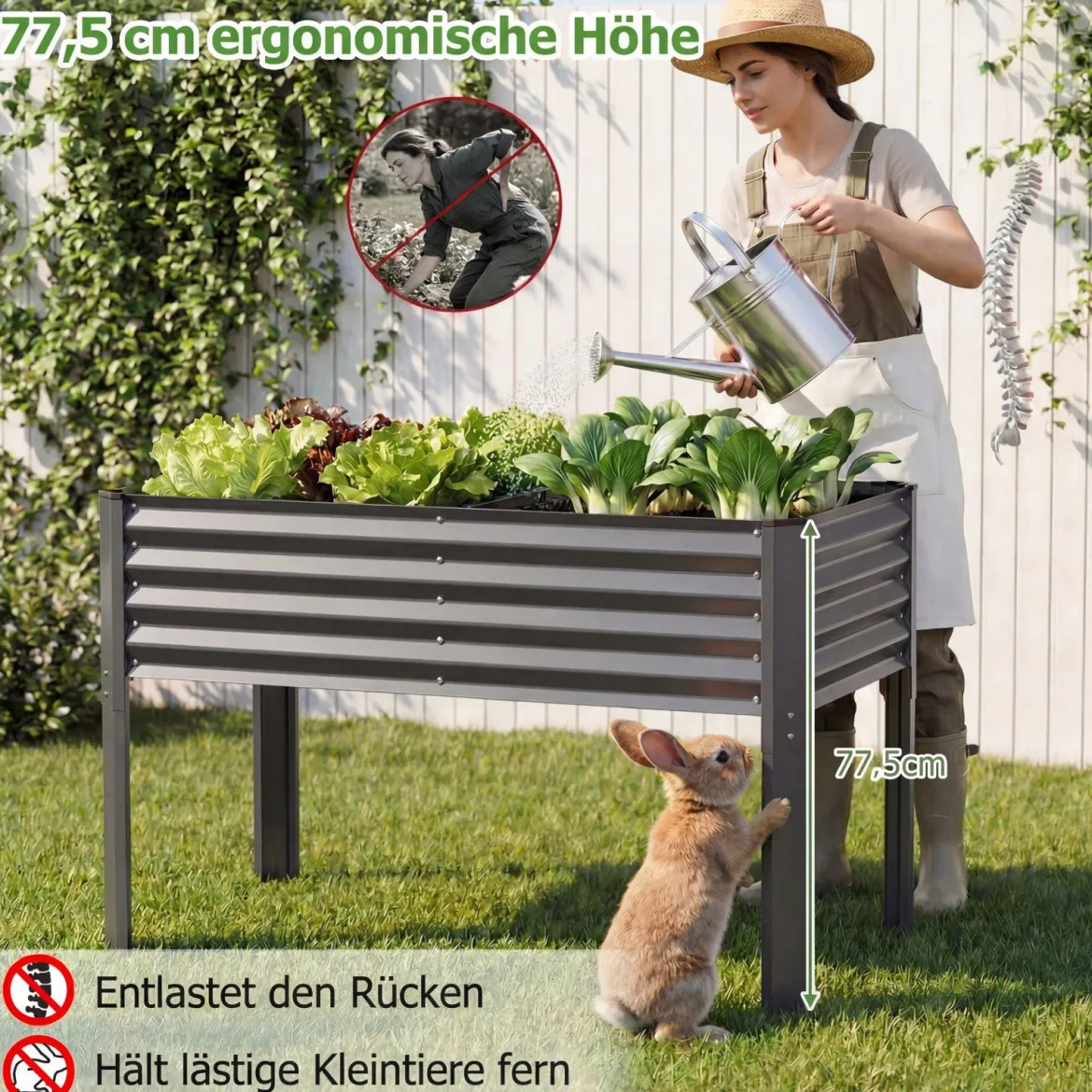 Hochbeet Metall Pflanzkasten mit Beinen Erhöhtes Pflanzgefäß mit Abflusssystem Blumenkasten Grau/Silber