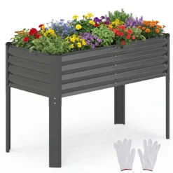 Hochbeet Metall Pflanzkasten mit Beinen Erhöhtes Pflanzgefäß mit Abflusssystem Blumenkasten Grau/Silber