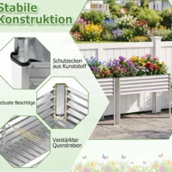 Hochbeet Metall Pflanzkasten mit Beinen Erhöhtes Pflanzgefäß mit Abflusssystem Blumenkasten Grau/Silber