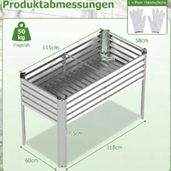 Hochbeet Metall Pflanzkasten mit Beinen Erhöhtes Pflanzgefäß mit Abflusssystem Blumenkasten Grau/Silber