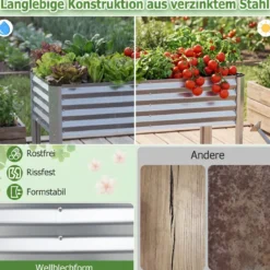 Hochbeet Metall Pflanzkasten mit Beinen Erhöhtes Pflanzgefäß mit Abflusssystem Blumenkasten Grau/Silber