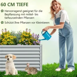 Hochbeet Metall Pflanzkasten für Garten 180 x 95 x 60 cm Rechteckiges Frühbeet mit verstärkter Stäbe & offenem Boden Grau