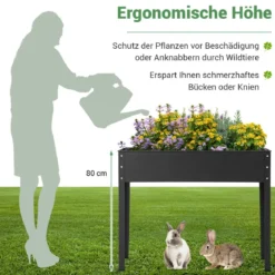 Hochbeet Metall Pflanzkasten Garten Blumenbeet mit Entwässerungsloch 102 x 26,5 x 80 cm Schwarz