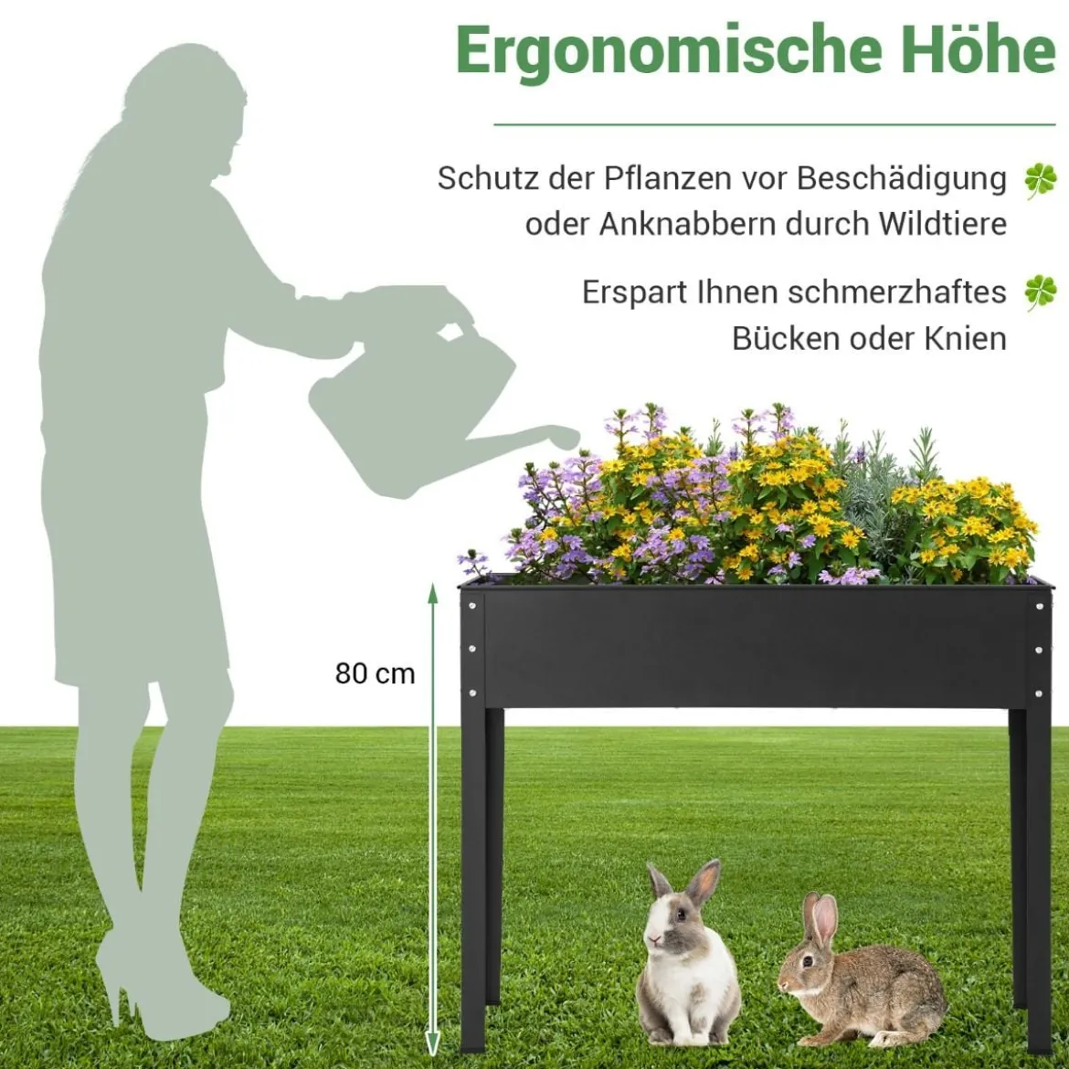 Hochbeet Metall Pflanzkasten Garten Blumenbeet mit Entwässerungsloch 102 x 26,5 x 80 cm Schwarz
