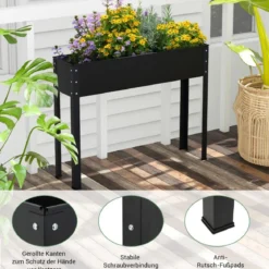 Hochbeet Metall Pflanzkasten Garten Blumenbeet mit Entwässerungsloch 102 x 26,5 x 80 cm Schwarz