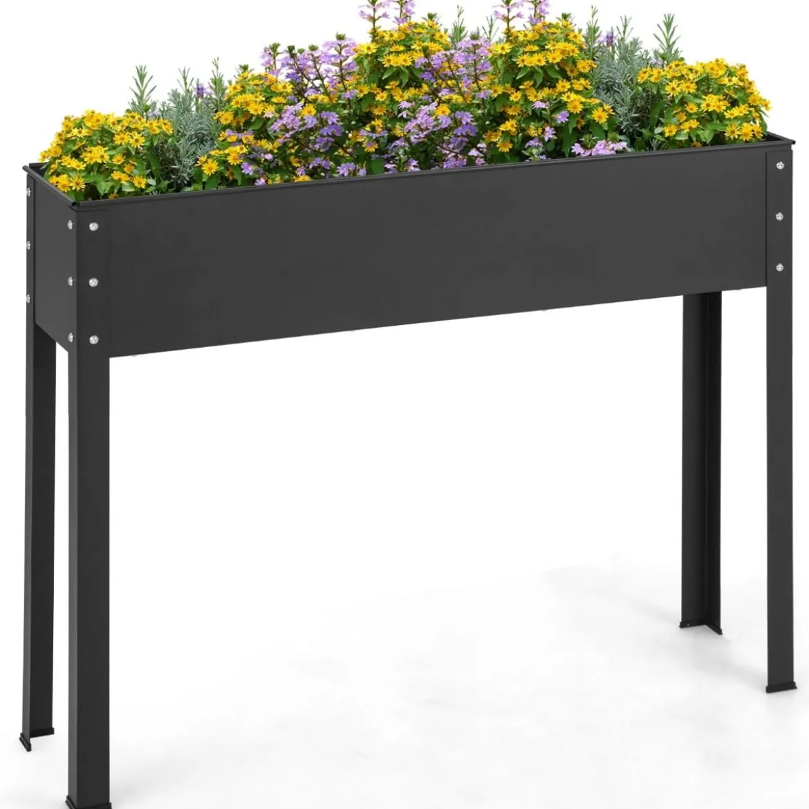 Hochbeet Metall Pflanzkasten Garten Blumenbeet mit Entwässerungsloch 102 x 26,5 x 80 cm Schwarz