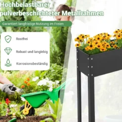 Hochbeet Metall Pflanzkasten Garten Blumenbeet mit Entwässerungsloch 102 x 26,5 x 80 cm Schwarz