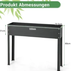 Hochbeet Metall Pflanzkasten Garten Blumenbeet mit Entwässerungsloch 102 x 26,5 x 80 cm Schwarz