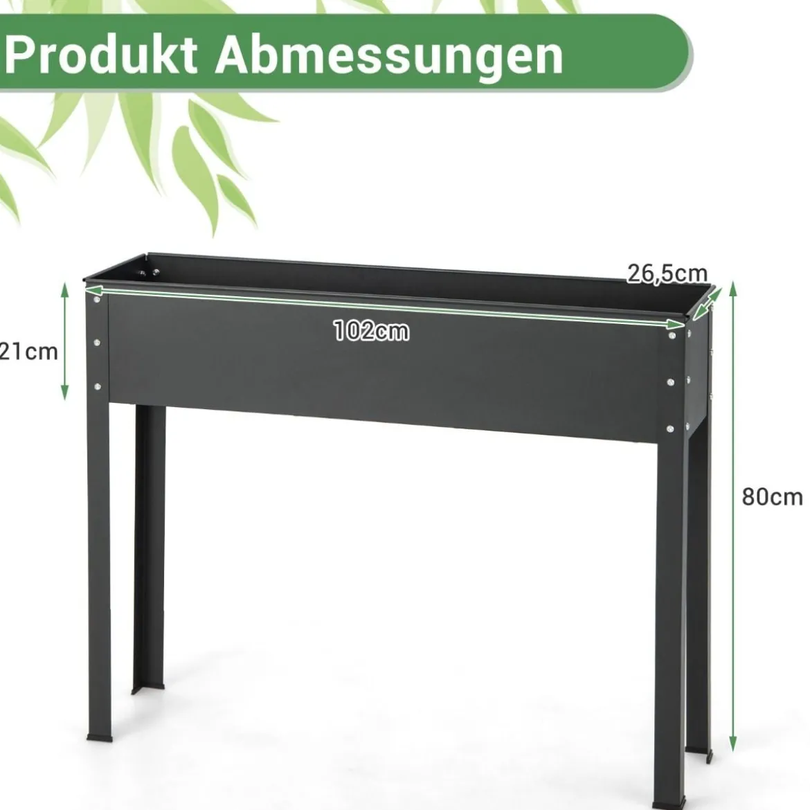 Hochbeet Metall Pflanzkasten Garten Blumenbeet mit Entwässerungsloch 102 x 26,5 x 80 cm Schwarz