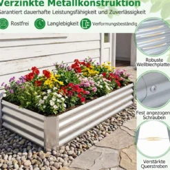 Hochbeet Metall Rechteckiger Pflanzkasten aus Verzinktem Blech mit Offenem Boden 179,5 x 92 x 29,5 cm