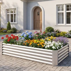Hochbeet Metall Rechteckiger Pflanzkasten aus Verzinktem Blech mit Offenem Boden 179,5 x 92 x 29,5 cm