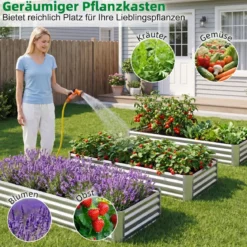 Hochbeet Metall Rechteckiger Pflanzkasten aus Verzinktem Blech mit Offenem Boden 179,5 x 92 x 29,5 cm
