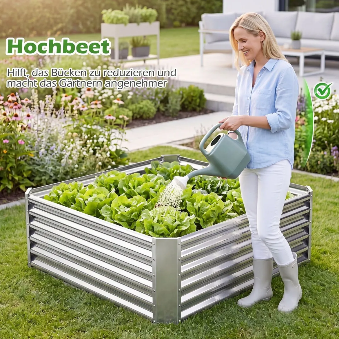 Hochbeet Metall Rechteckiger Pflanzkasten aus Verzinktem Blech mit Offenem Boden 124 x 124 x 44,5 cm