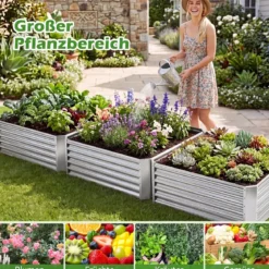 Hochbeet Metall Rechteckiger Pflanzkasten aus Verzinktem Blech mit Offenem Boden 124 x 124 x 44,5 cm