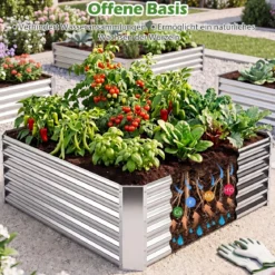 Hochbeet Metall Rechteckiger Pflanzkasten aus Verzinktem Blech mit Offenem Boden 124 x 124 x 44,5 cm