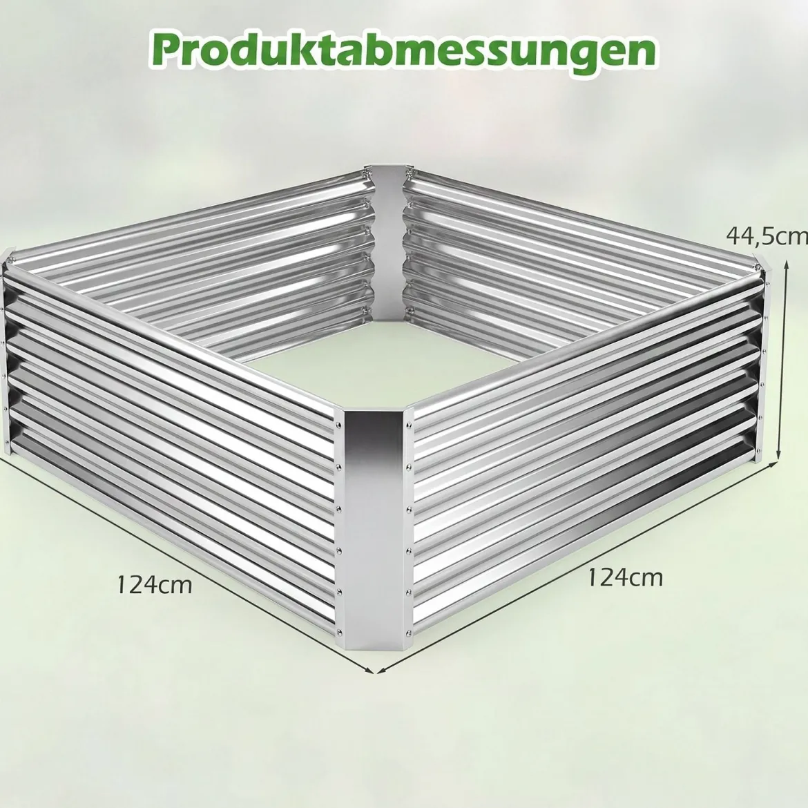Hochbeet Metall Rechteckiger Pflanzkasten aus Verzinktem Blech mit Offenem Boden 124 x 124 x 44,5 cm