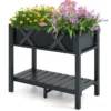 Hochbeet mit Ablage erhöhtes Blumenbeet Holz Pflanzkübel mit Drainagelöchern 86 x 45 x 73 cm Schwarz