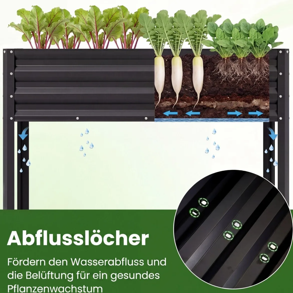 Hochbeet mit Beinen aus Metall Erhöhtes Gartenbeet Stabiler Pflanzkasten für Balkon Terrasse & Garten Schwarz/Grau/Silber