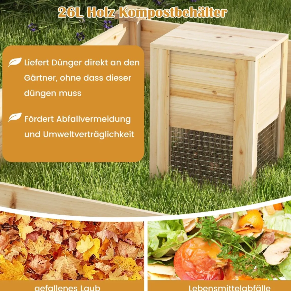 Hochbeet mit Kompostbehälter Holz Gartenbeet 300 L kapazität Pflanzkasten 124 x 124 x 25,5 cm