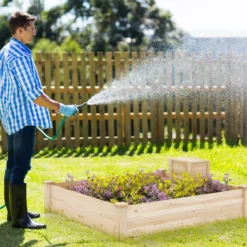 Hochbeet mit Kompostbehälter Holz Gartenbeet 300 L kapazität Pflanzkasten 124 x 124 x 25,5 cm