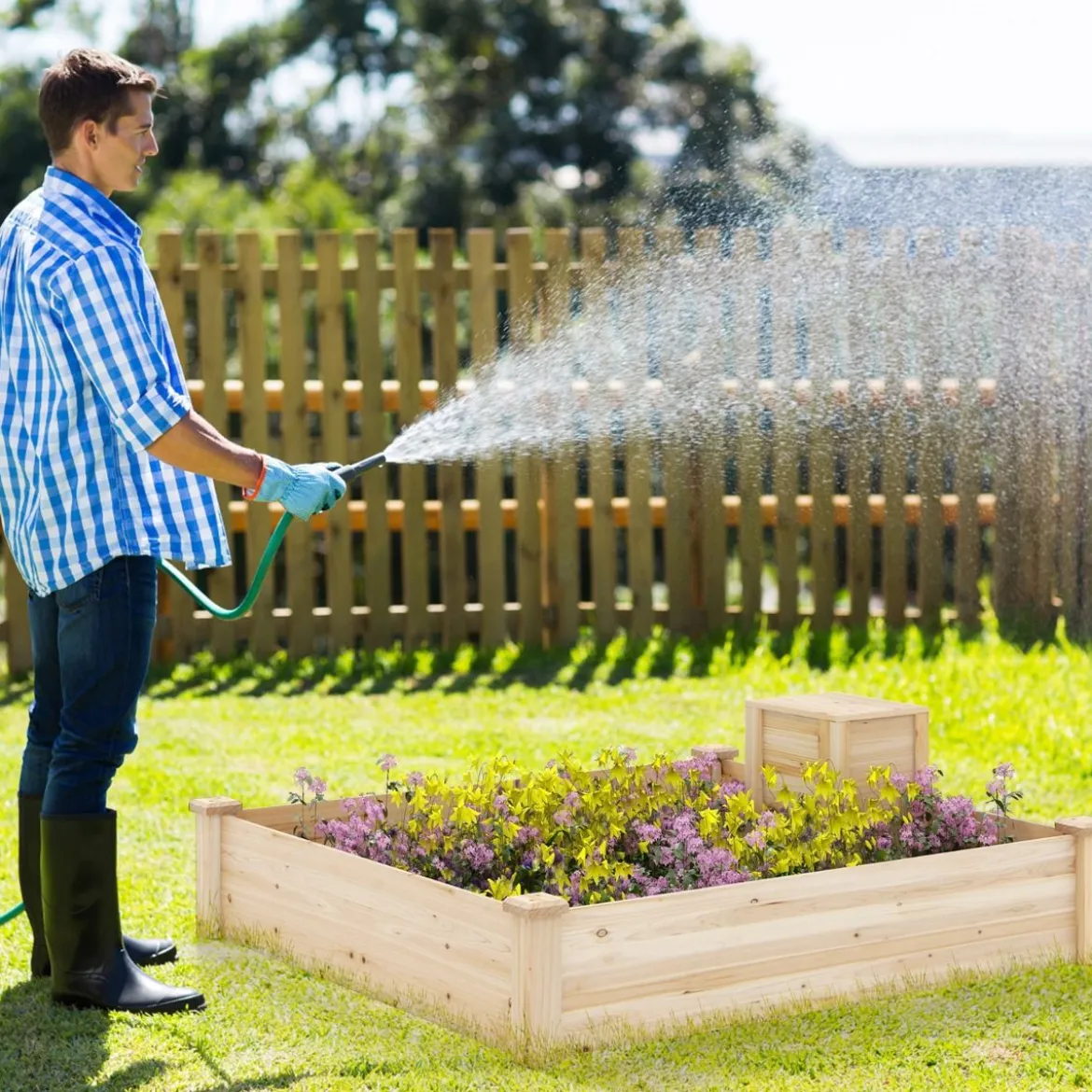 Hochbeet mit Kompostbehälter Holz Gartenbeet 300 L kapazität Pflanzkasten 124 x 124 x 25,5 cm
