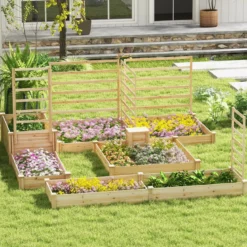 Hochbeet mit Kompostbehälter Holz Gartenbeet 300 L kapazität Pflanzkasten 124 x 124 x 25,5 cm