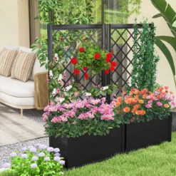 Hochbeet mit Rankgitter 112 cm Metall-Pflanzkasten für Kletterpflanzen Gemüse Rankpflanzen Blumen