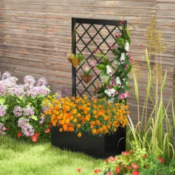 Hochbeet mit Rankgitter 112 cm Metall-Pflanzkasten für Kletterpflanzen Gemüse Rankpflanzen Blumen