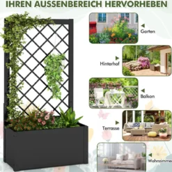 Hochbeet mit Rankgitter 112 cm Metall-Pflanzkasten für Kletterpflanzen Gemüse Rankpflanzen Blumen