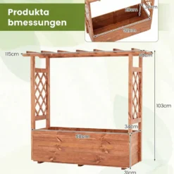 Hochbeet mit Rankgitter &Hhängendem Dach Pflanzkasten mit Rankhilfe & Abflusslöchern Orange 115 x 40 x 103 cm