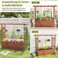 Hochbeet mit Rankgitter &Hhängendem Dach Pflanzkasten mit Rankhilfe & Abflusslöchern Orange 115 x 40 x 103 cm