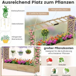 Hochbeet mit Rankgitter & hängendem Dach Pflanzkasten mit Rankhilfe Orange/Natur
