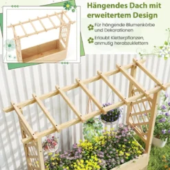 Hochbeet mit Rankgitter & hängendem Dach Pflanzkasten mit Rankhilfe & Abflusslöchern Natur 115 x 40 x 103 cm