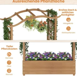 Hochbeet mit Rankgitter & Hängendem Dach Blumenkasten Pflanzkasten für Kletterpflanzen Braun