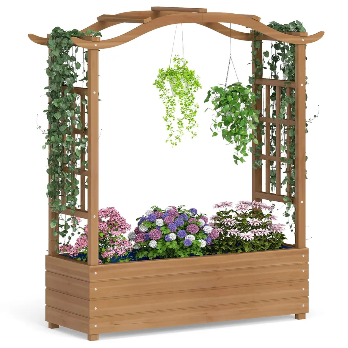 Hochbeet mit Rankgitter & Hängendem Dach Blumenkasten Pflanzkasten für Kletterpflanzen Braun