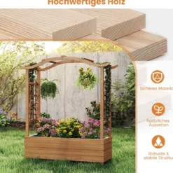 Hochbeet mit Rankgitter & Hängendem Dach Blumenkasten Pflanzkasten für Kletterpflanzen Braun