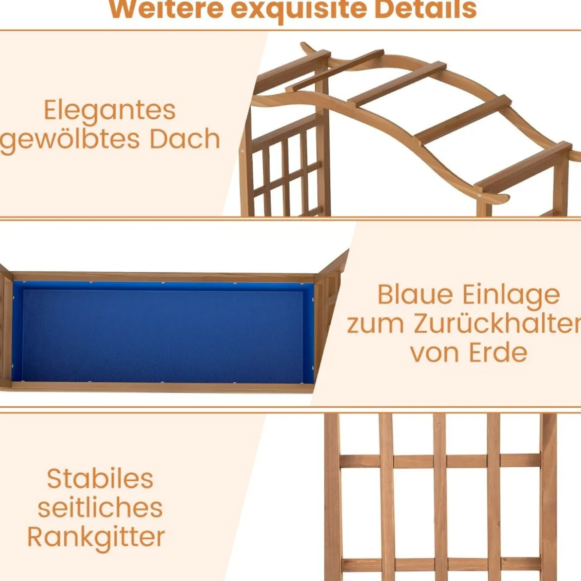 Hochbeet mit Rankgitter & Hängendem Dach Blumenkasten Pflanzkasten für Kletterpflanzen Braun