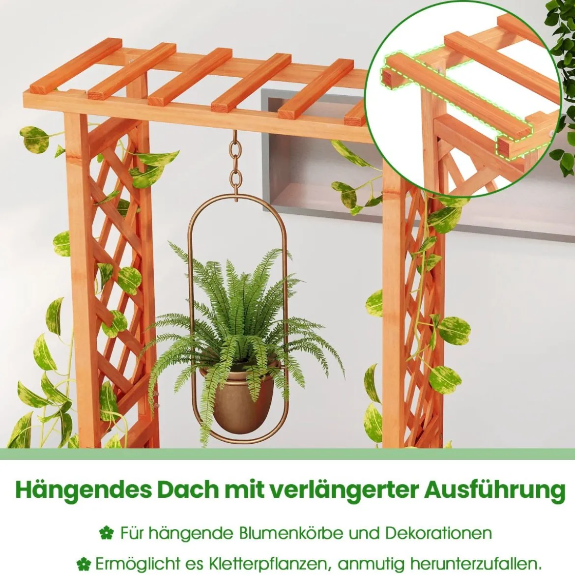 Hochbeet mit Rankgitter & Hängendem Dach Pflanzkasten Blumenkasten für Kletterpflanzen