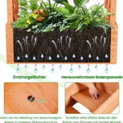 Hochbeet mit Rankgitter & Hängendem Dach Pflanzkasten Blumenkasten für Kletterpflanzen