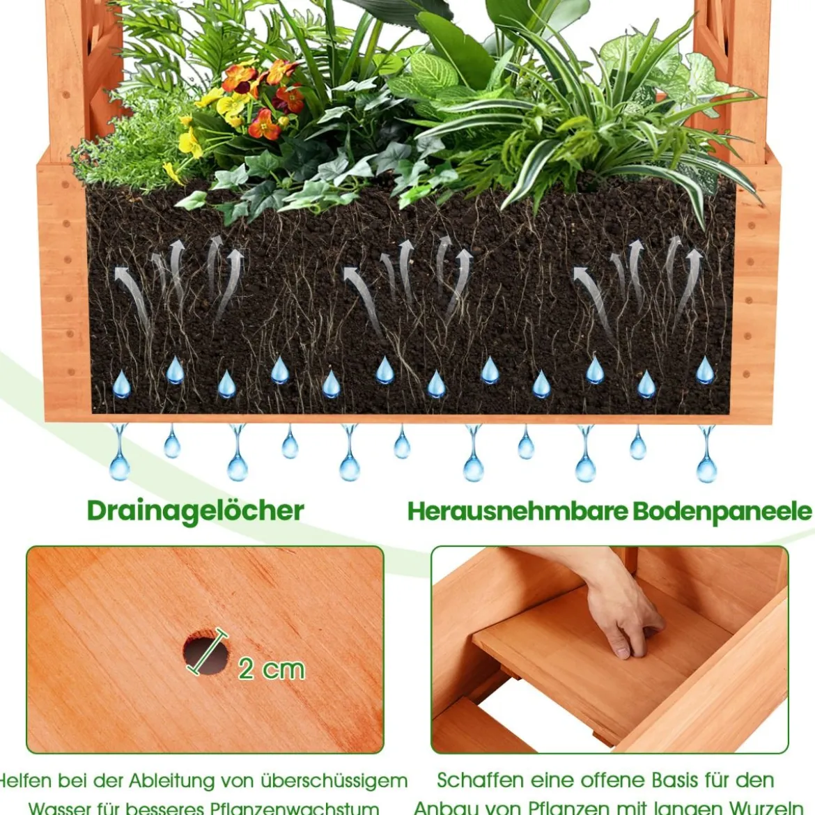 Hochbeet mit Rankgitter & Hängendem Dach Pflanzkasten Blumenkasten für Kletterpflanzen