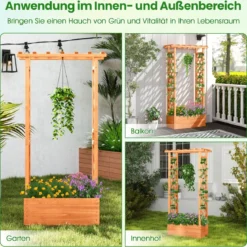 Hochbeet mit Rankgitter & Hängendem Dach Pflanzkasten Blumenkasten für Kletterpflanzen
