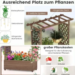 Hochbeet mit Rankgitter & hängendem Dach, Pflanzkasten mit Rankhilfe 110 x 44 x 182 cm
