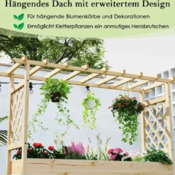 Hochbeet mit Rankgitter & hängendem Dach Pflanzkasten mit Rankhilfe & Abflusslöchern Blumenkasten Natur 150 x 50 x 104 cm