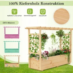 Hochbeet mit Rankgitter & hängendem Dach Pflanzkasten mit Rankhilfe & Abflusslöchern Blumenkasten Natur 150 x 50 x 104 cm