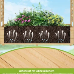 Hochbeet mit Rankgitter & hängendem Dach Pflanzkasten mit Rankhilfe & Abflusslöchern Blumenkasten Natur 150 x 50 x 104 cm
