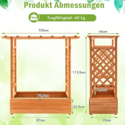 Hochbeet mit Rankgitter & Hängendem Dach Pflanzkasten Blumenkasten für Kletterpflanzen