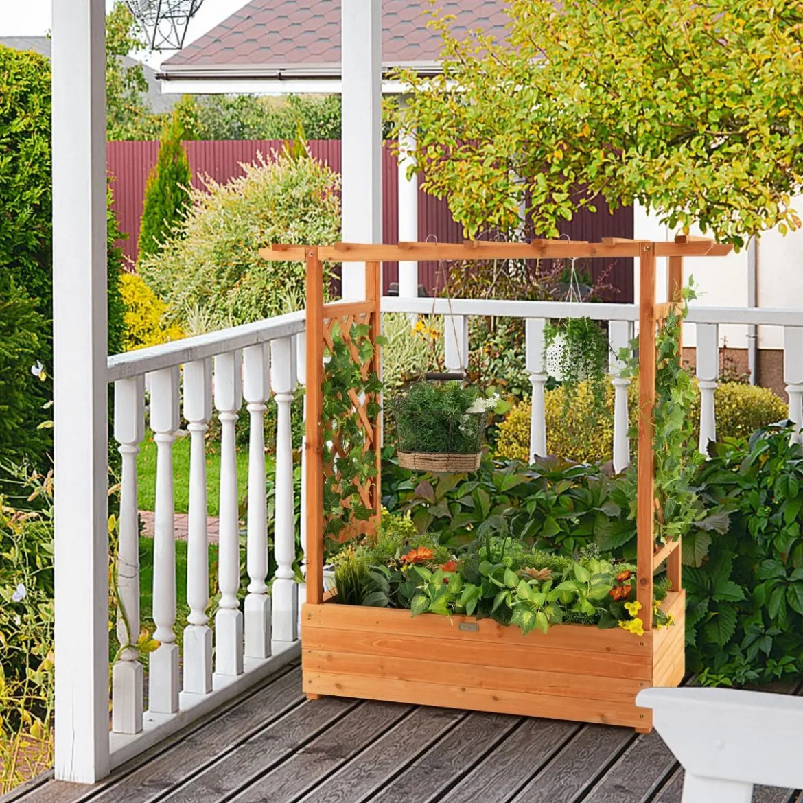 Hochbeet mit Rankgitter & Hängendem Dach Pflanzkasten Blumenkasten für Kletterpflanzen