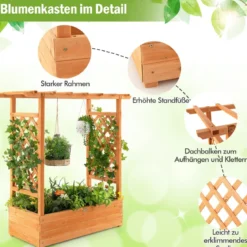 Hochbeet mit Rankgitter & Hängendem Dach Pflanzkasten Blumenkasten für Kletterpflanzen
